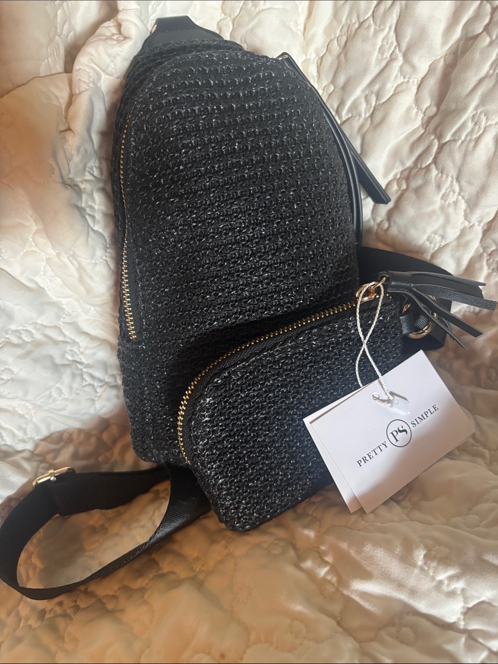 Pretty Simple Raffia crossbody sling bag with card wallet